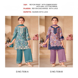 Girls' Embroidered Rayon Palazzo Suit Set with Nazmin Dupatta